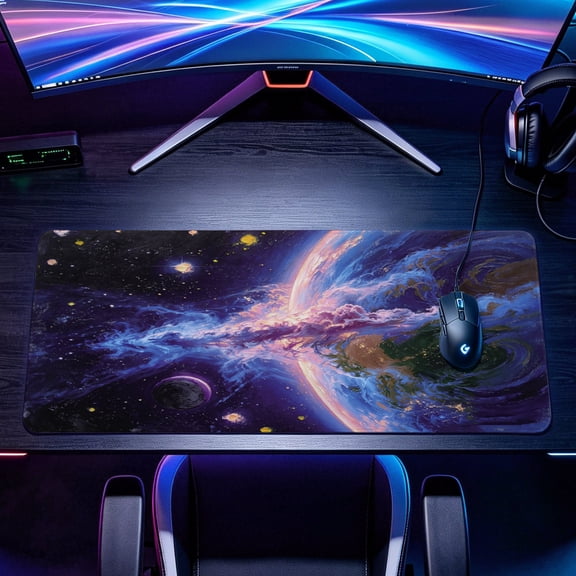 Extra Large cosmic oil painting galaxy planet design Mouse Pad,Non Slip Rubber Pad,Desktop Decoration Drotection Pad,Washable,Lock Edge Multi Size,Premium Multipurpose Mousepad,Gaming Station