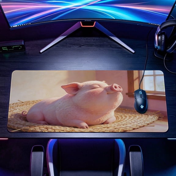 Extra Large cute sleepy piglet basking in sunshine Mouse Pad，Non Slip Rubber Pad，Desktop Decoration Drotection Pad，Washable，Lock Edge Multi Size，Premium Multipurpose Mousepad