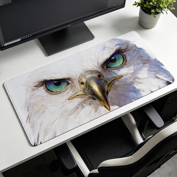 Extra Large eagle with intense teal eyes oil painting art Mouse Pad,Non Slip Rubber Pad,Desktop Decoration Drotection Pad,Washable,Lock Edge Multi Size,Premium Multipurpose Mousepad