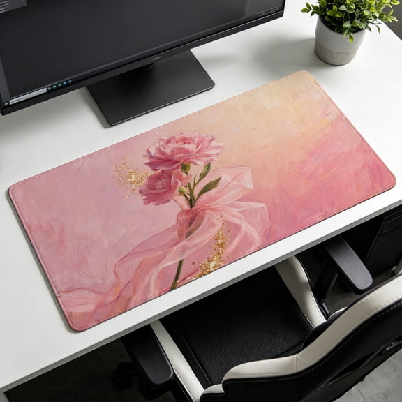 Extra Large elegant pink carnation flower art design Mouse Pad，Non Slip Rubber Pad，Desktop Decoration Drotection Pad，Washable，Lock Edge Multi Size，Premium Multipurpose Mousepad