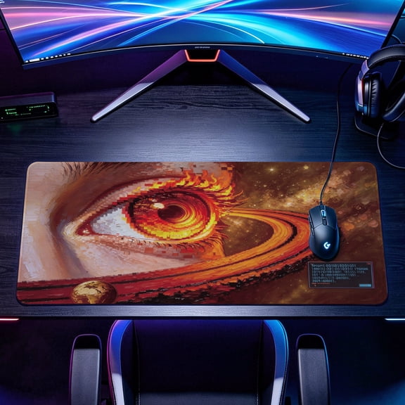 Extra Large fiery cosmic eye digital art galaxy Mouse Pad，Non Slip Rubber Pad，Desktop Decoration Drotection Pad，Washable，Lock Edge Multi Size，Premium Multipurpose Mousepad，Gaming Desk