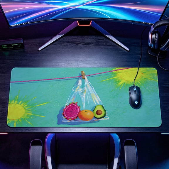 Extra Large fresh fruit dragon fruit orange avocado artistic painting Mouse Pad,Non Slip Rubber Pad,Desktop Decoration Drotection Pad,Washable,Lock Edge Multi Size,Premium Multipurpose Mousepad