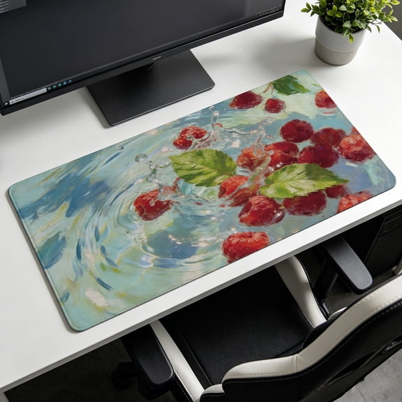 Extra Large fresh raspberry splash oil painting design Mouse Pad,Non Slip Rubber Pad,Desktop Decoration Drotection Pad,Washable,Lock Edge Multi Size,Premium Multipurpose Mousepad