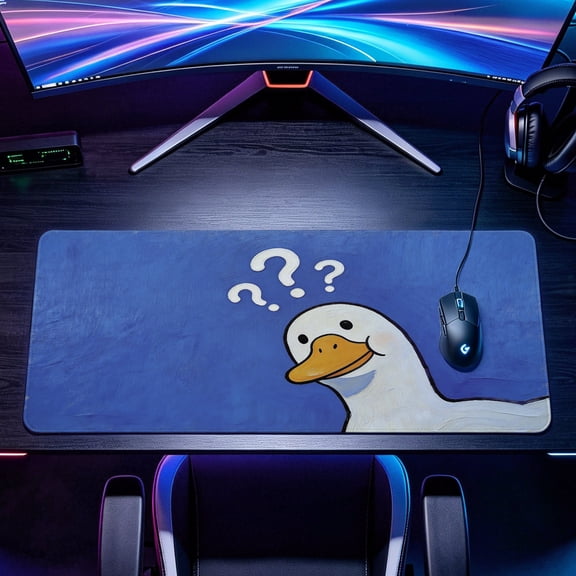 Extra Large funny curious duck with question marks artistic Mouse Pad,Non Slip Rubber Pad,Desktop Decoration Drotection Pad,Washable,Lock Edge Multi Size,Premium Multipurpose Mousepad,Home Study