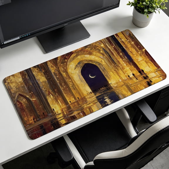 Extra Large golden palace archway with moon Mouse Pad,Non Slip Rubber Pad,Desktop Decoration Drotection Pad,Washable,Lock Edge Multi Size,Premium Multipurpose Mousepad