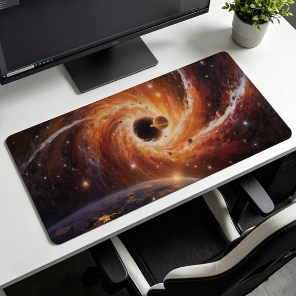 Extra Large mysterious black hole cosmic galaxy art Mouse Pad,Non Slip Rubber Pad,Desktop Decoration Drotection Pad,Washable,Lock Edge Multi Size,Premium Multipurpose Mousepad
