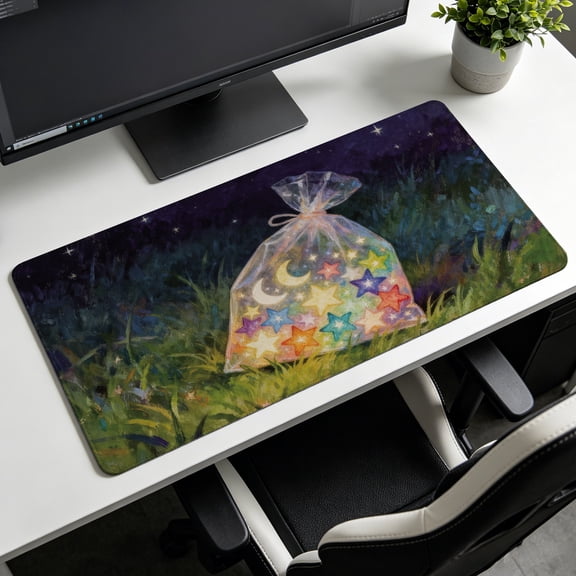 Extra Large mystical night sky stars and moon pouch Mouse Pad, Non Slip Rubber Pad, Desktop Decoration Drotection Pad, Washable, Lock Edge Multi Size, Premium Multipurpose Mousepad