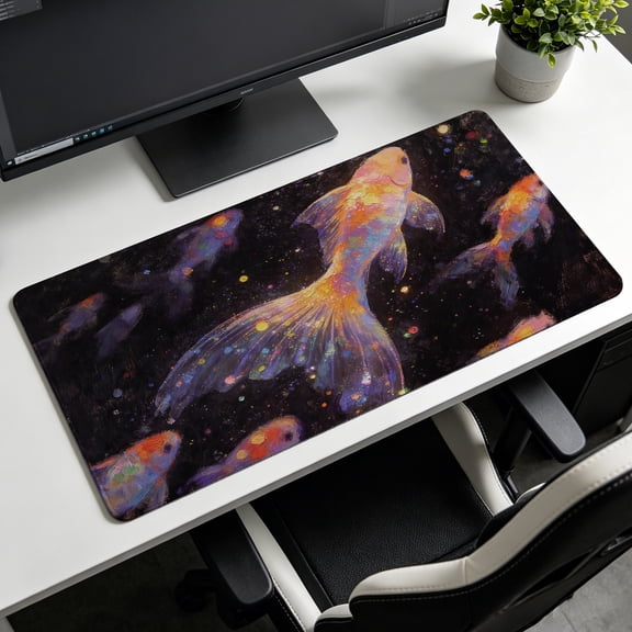 Extra Large oil painting artistic koi fish Mouse Pad，Non Slip Rubber Pad，Desktop Decoration Drotection Pad，Washable，Lock Edge Multi Size，Premium Multipurpose Mousepad