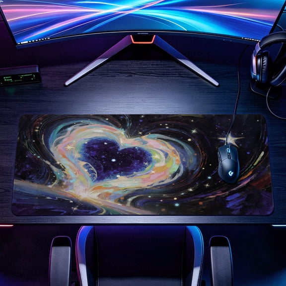 Extra Large oil painting galaxy heart nebula Mouse Pad,Non Slip Rubber Pad,Desktop Decoration Drotection Pad,Washable,Lock Edge Multi Size,Premium Multipurpose Mousepad