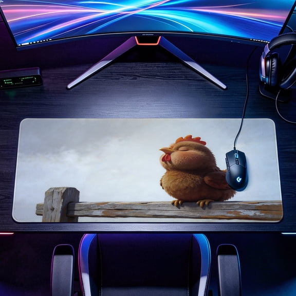 Extra Large peaceful sleeping chicken on wooden fence Mouse Pad,Non Slip Rubber Pad,Desktop Decoration Drotection Pad,Washable,Lock Edge Multi Size,Premium Multipurpose Mousepad
