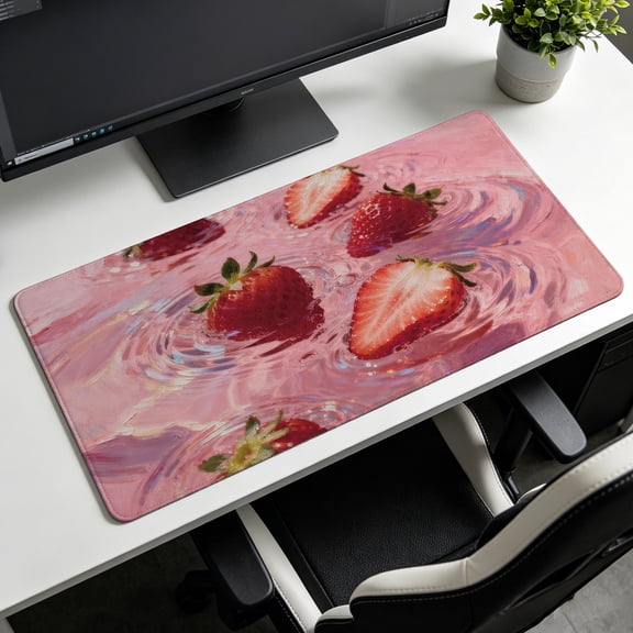 Extra Large pink strawberry fruit ripple aesthetic Mouse Pad,Non Slip Rubber Pad,Desktop Decoration Drotection Pad,Washable,Lock Edge Multi Size,Premium Multipurpose Mousepad