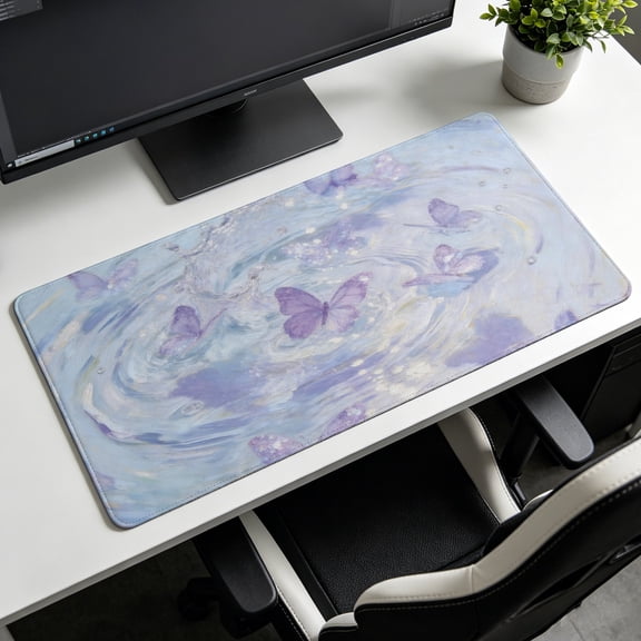 Extra Large purple butterfly artistic water ripple Mouse Pad, Non Slip Rubber Pad, Desktop Decoration Drotection Pad, Washable, Lock Edge Multi Size, Premium Multipurpose Mousepad, Home