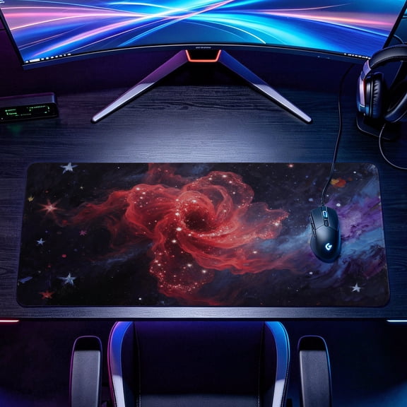 Extra Large vibrant red nebula cosmic galaxy art Mouse Pad,Non Slip Rubber Pad,Desktop Decoration Drotection Pad,Washable,Lock Edge Multi Size,Premium Multipurpose Mousepad