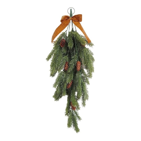 Extra Length Artificial Christmas Teardrop Swag, 27.56" Pine Needles Teardrop Door Swag, Christmas Greenery Teardrop Wreath for Xmas Door Table Mantle Fireplace Indoor Outdoor Decor