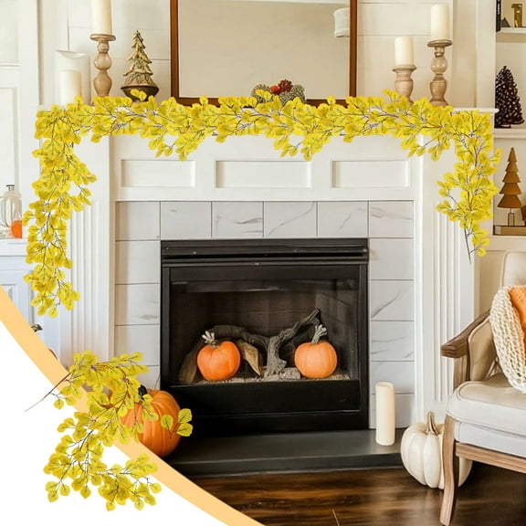Extra-Length Artificial Maple Vine Garland - 66.93in Fall Foliage Swag Thanksgiving Wall Drape UV-Resistant Seasonal Home Decor(Yellow)