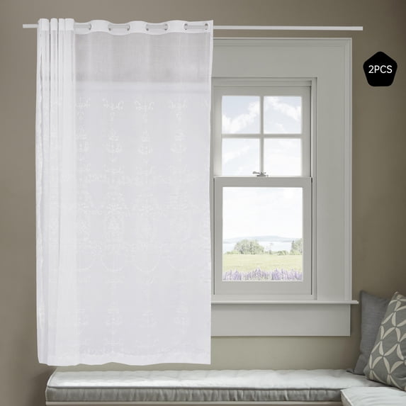 Extra Long 108" x 100" White Color Knitted Lace Room Dividing Curtains Total Width 216" (18 Feet) with 16 Grommets Room Dividing Curtains