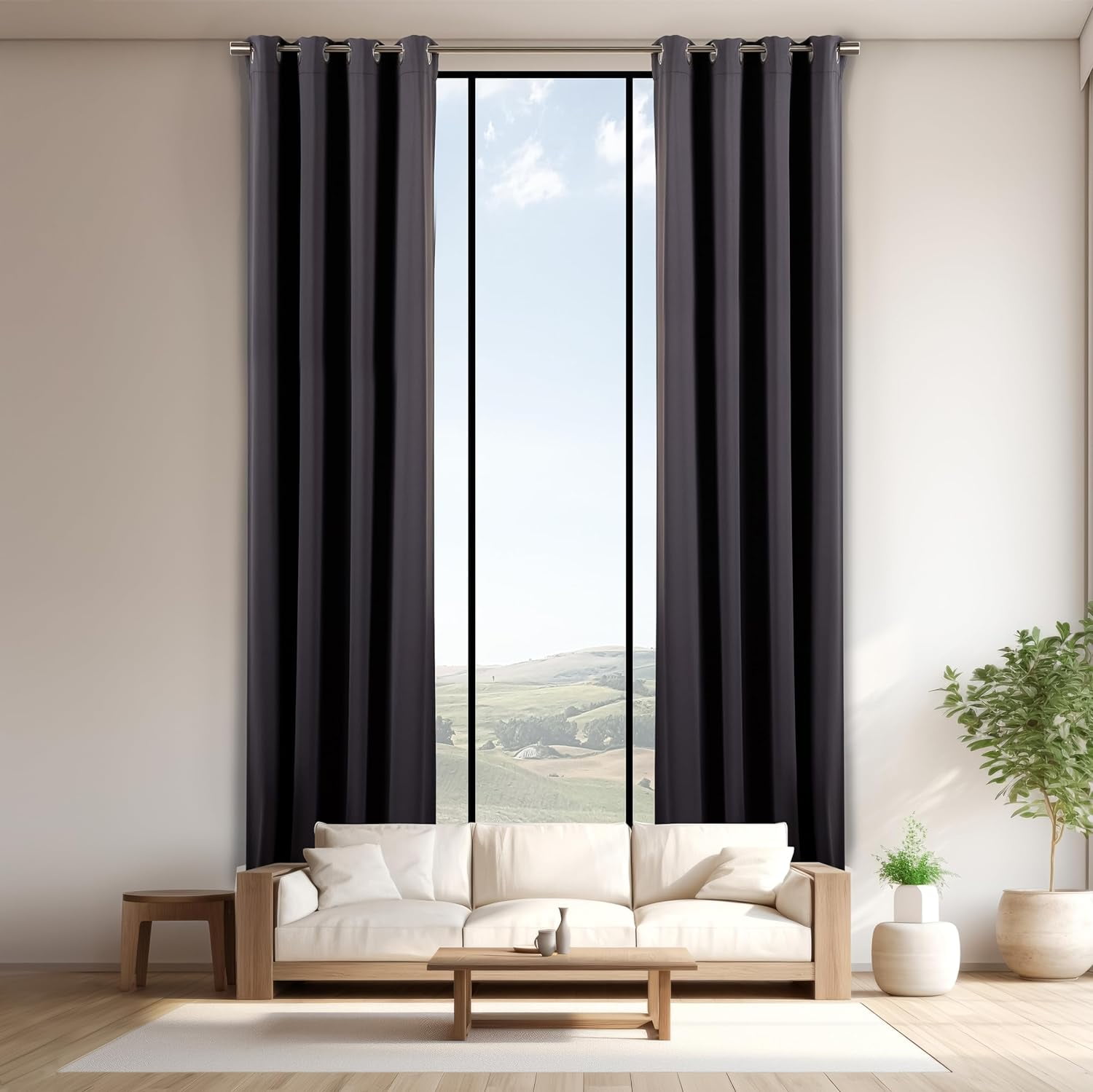 Extra Long 11 FT Blackout Curtain, Antique Bronze Grommet Tall Curtain for High Ceiling or Long Window, 2 Story Curtain for Living Room (1 Panel, 52" W x 132" L, DARKGREY)