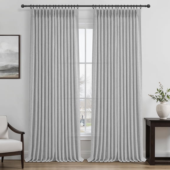 Extra Long 120 Inch Light Grey Thick Linen Curtafor Living Room Memory Shape Pinch Pleated Semi Sheer Floor To Ceiling Curtain Filtering 10ft Length Elegant Window Drapes Panel Of 2