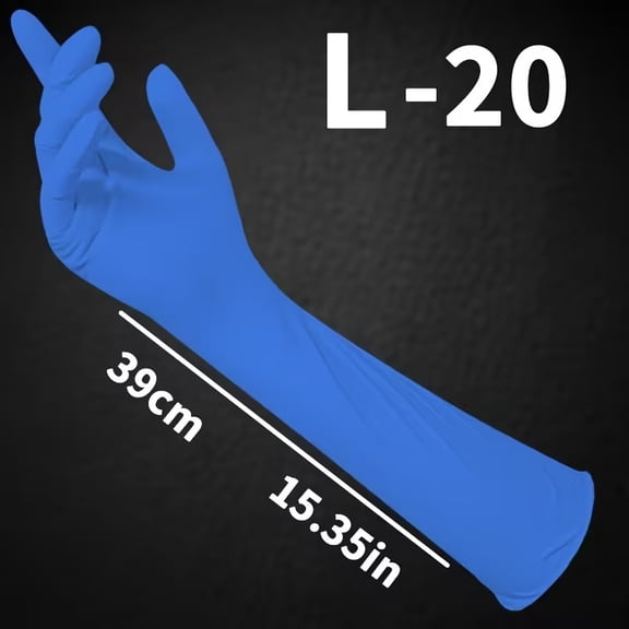 Extra Long 16in Waterproof Blue Nitrile Gloves for Dishwashing Cleaning 20 Pack