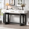 thumbnail image 1 of Extra Long 57" Console Table with 3 Drawers, Elegant Entryway Table with Storage, Narrow Long Sofa Table for Living Room, Hallway, Behind Couch, White, 1 of 9