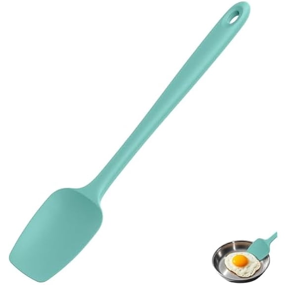 Extra-Long 600ºF Heat Resistant Spatula Spoon: 14" Silicone Spoonula Cooking Utensils for Kitchen Use, Non-Stick Scoop Scraper with Soft Edge & Firm Core for Baking, Mixing, Serving (Aqua Sky)