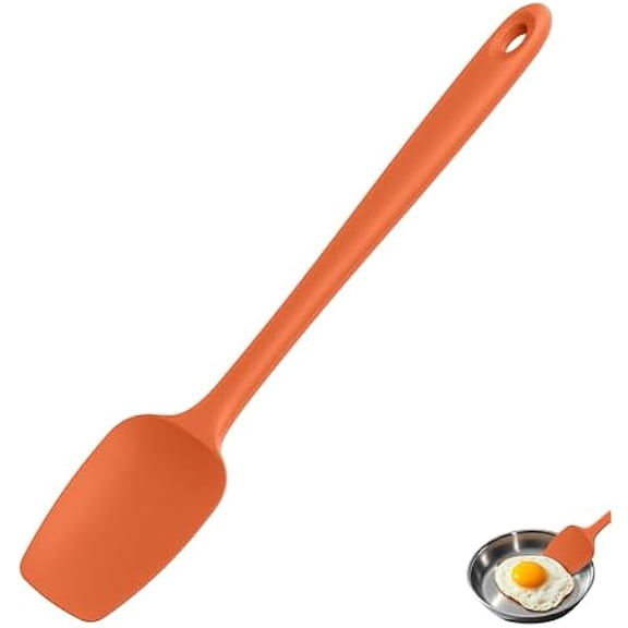 Extra-Long 600ºF Heat Resistant Spatula Spoon: 14" Silicone Spoonula Cooking Utensils for Kitchen Use, Non-Stick Scoop Scraper with Soft Edge & Firm Core for Baking, Mixing, Serving (Orange)