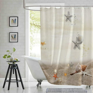Seashell and Starfish Pattern Waterproof Decor Luxury Soft Rich Printed  Design Shower Curtain with Roller Hooks