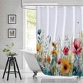 thumbnail image 1 of Extra Long 72"x84" Cute Art Pastel Yellow Blue Flowers Shower Curtain Set with Hooks Watercolor Botanical Bathroom Curtain Modern Minimalist Waterproof Bath Curtain Machine Washable, 1 of 6