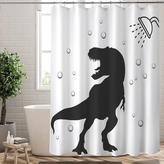 Extra Long 72"x84" Funny Dinosaur Shower Curtain Set with Hooks,Black and White Bathroom Curtain Kids Fabric Waterproof Bath Curtain Machine Washable