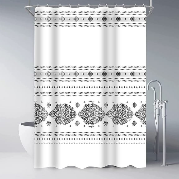 Extra Long 72"x84" Grey Boho Shower Curtain Set with Plastic Hooks Machine Washable Waterproof Polyester Fabric Bathroom Curtain Paisley Pattern Bath Curtain for Bathroom Decor