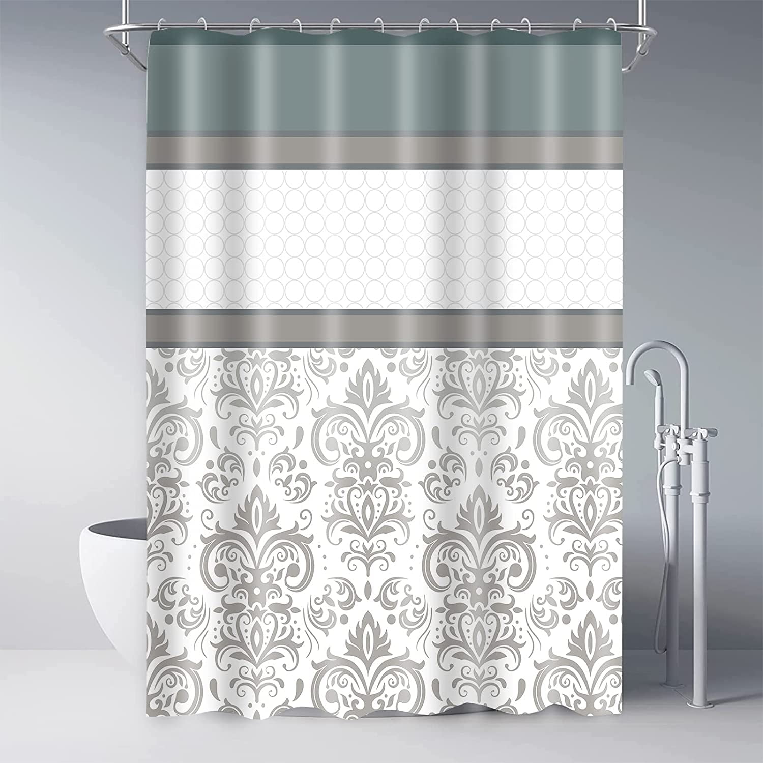 Extra Long 72"x84" Modern Farm Shower Curtain Set with Plastic Hooks ...