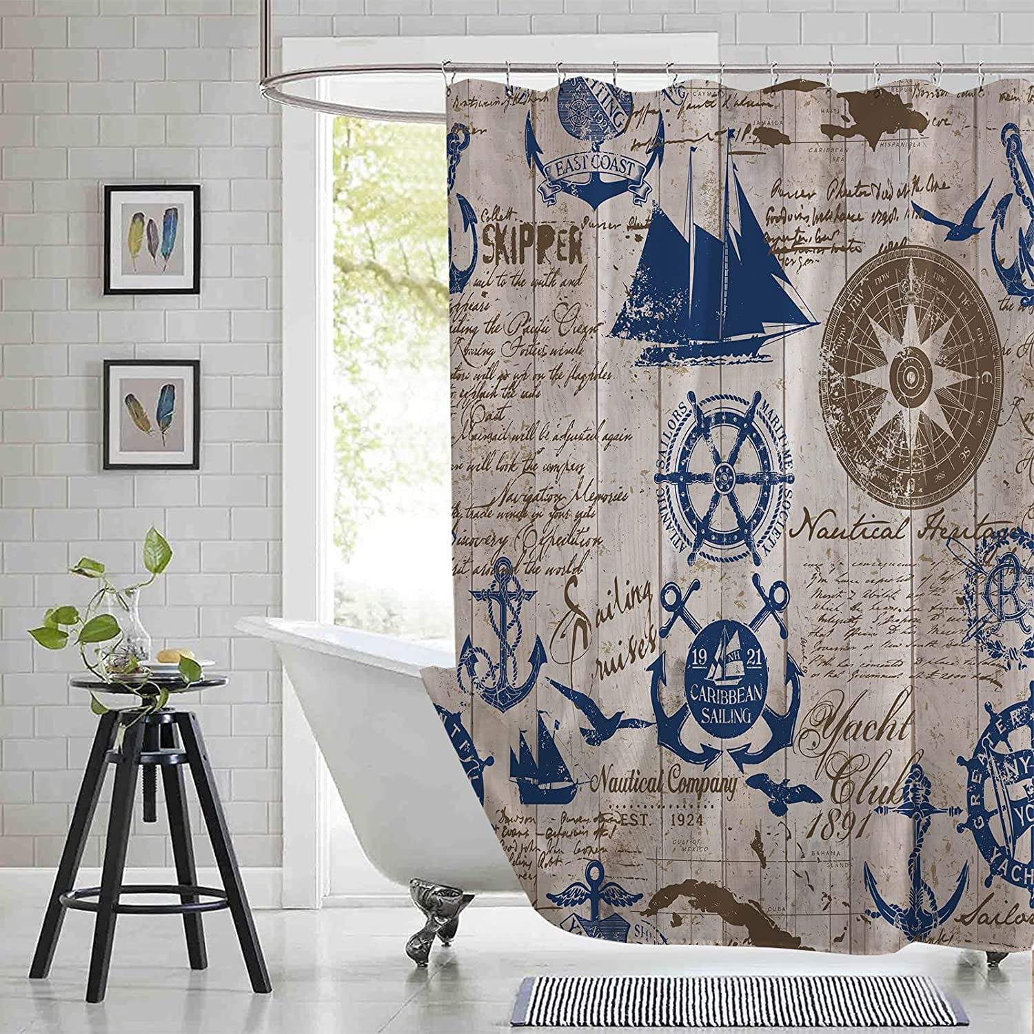Extra Long 72 quot x84 quot Nautical Shower - Extra Long 72 X84 Nautical Shower Curtain Set With Hooks Navy Anchor Sailing Map Bathroom Curtain Waterproof Washable Fabric For Bathroom Decor 30db82d2 C30e 452a 9cc7 Be3db3e61ebd.67b4a47839f0728c4e143121d2ecfa65