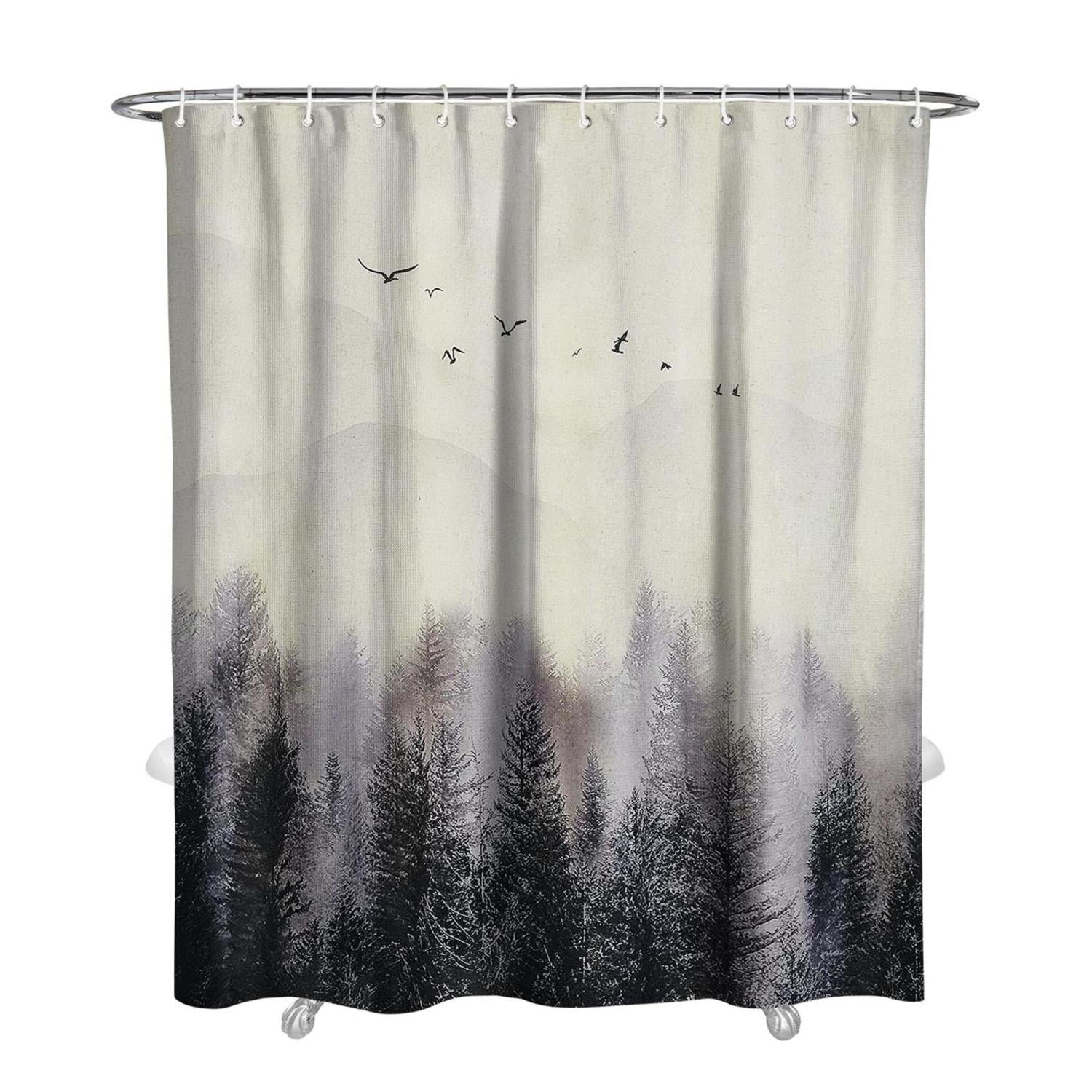 Extra Long 72x84 Inch Grey Shower Curtain Nature Mountain Tree Shower