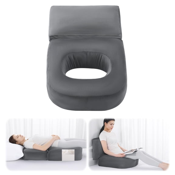 Extra Long BBL Pillow After Surgery For Sleeping And Sitting, Brazilian Butt Lift Support Seat Cushion With Hole, High Density Foam Ergonomic Post Operative Recovery Bed Mattress, Gray