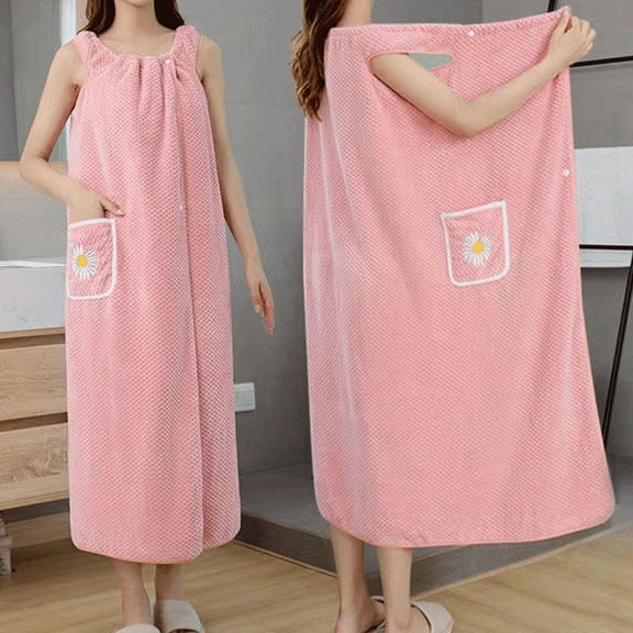 Extra Long Bath Towel - Super Absorbent, Soft Pink with Floral Design, Perfect for Sauna, Steam Rooms, and Spa - Ideal Bathroom Gift, Spa Essentials Plush Texture, Towels for Bathrooms, Wash Cloths