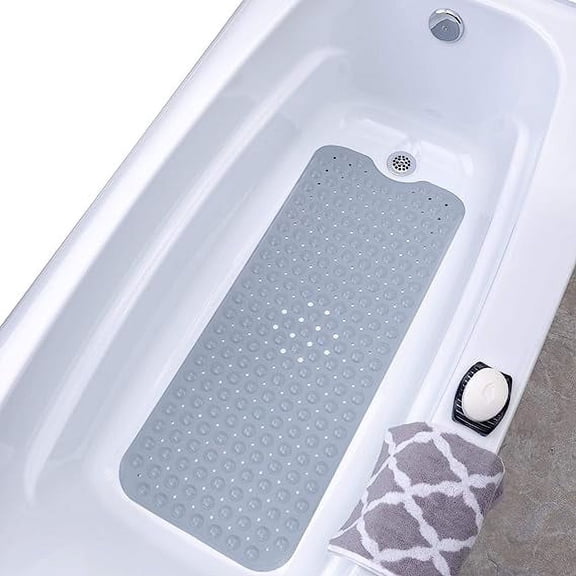 Extra Long Bath Tub & Shower Mat 40x100, Wet Floor Non-Slip for Elderly & Kids Bathroom, Longer Than Standard Bathtub Mats, 200 Suction Cups, Drain Holes, Machine Washable