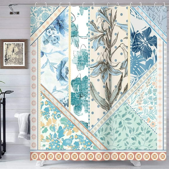 Extra Long Bathroom Shower Curtain 72x84Inches, Modern Tribal Farmhouse Shower Curtain Oil Painting Floral Art Bath curtainWater Resistant Polyester Fabric Washable Machine Washable