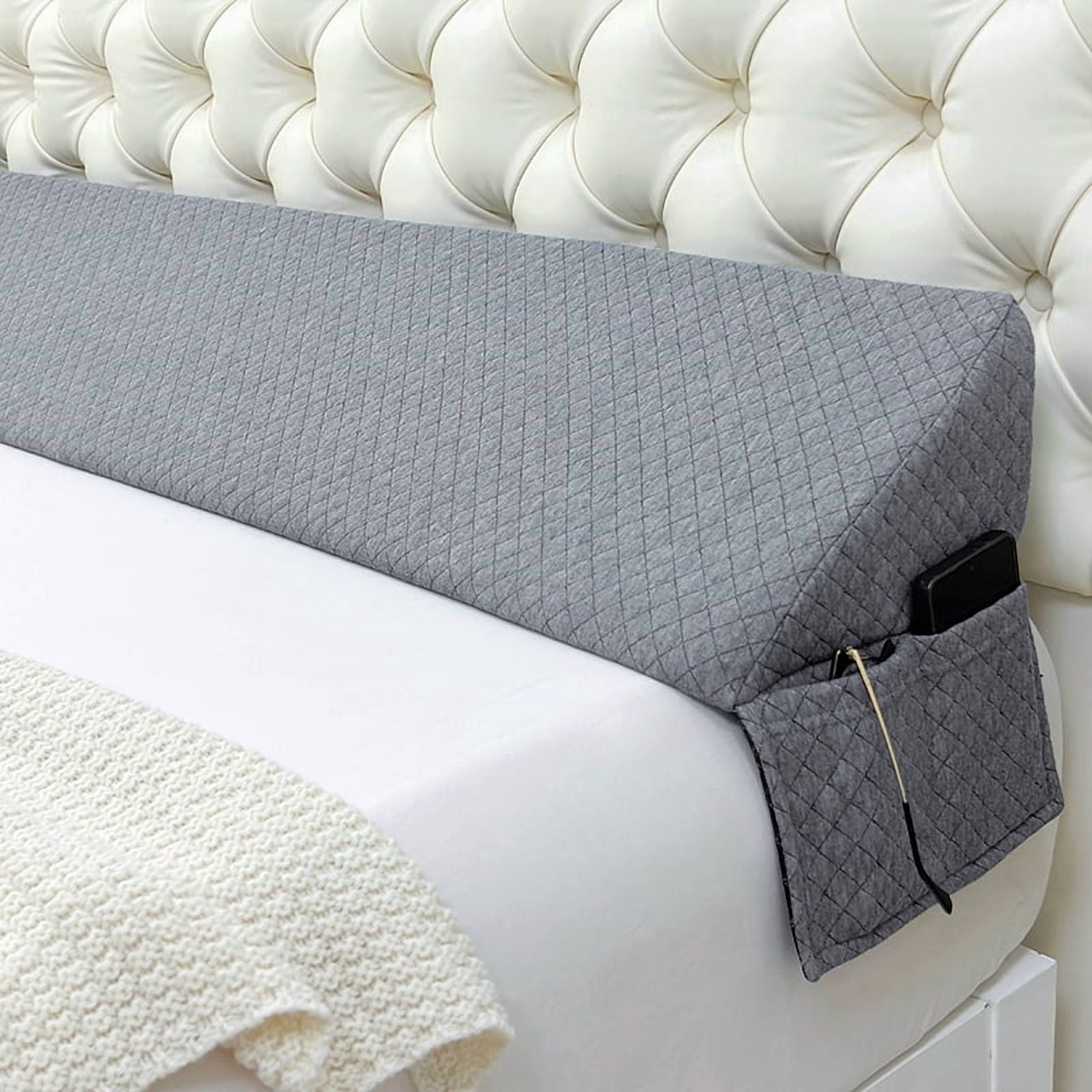 Extra Long Bed Wedge Pillow - Grey Twin Size Headboard & Mattice Gap Filler, Bed Bolster for Back Support, Dorm, RV, Hotel & Home Decor Must Haves