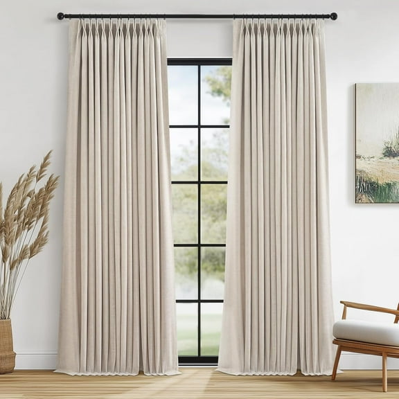 Extra Long Beige Curtains for Living Room Blackout 108 Inches Insulating Sound Proof Wide Drapes for Window Treatments Curtains for Track System with Hooks and Rings Natural Beige (W40 x L108 x 2)