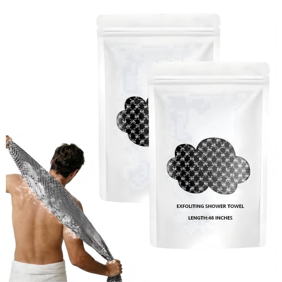 Wuxiuli Extra Long Exfoliating Shower Towel Wash Cloths for Bathroom, 47 Inch Black Exfoliate Washcloth Hard Texture, Two Pack Extra Long Bath Cloths