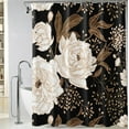 thumbnail image 1 of Extra Long Black Gold Floral Shower Curtain 72 x 84 Inch, Black Flowers Bathroom Shower Curtain, Fabric Waterproof Shower Curtain with 12 Hooks, 1 of 6