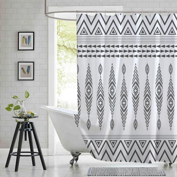 Extra Long Black White Shower Curtain 72x84in,Southwest Fabric Shower Curtains Sets for Bathroom,Aztec Geometry Bath Curtain Minimalist Art Curtain with Hooks