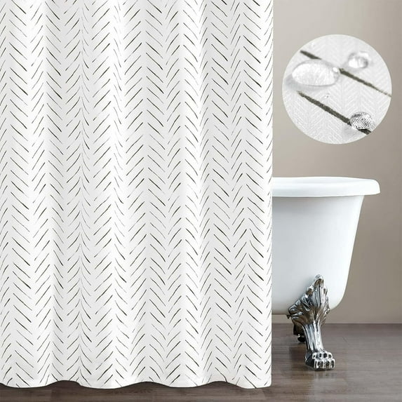 Extra Long Black and White Shower Curtain Herringbone Modern Fabric Shower Curtain Zig Zag Inky Chevron Farmhouse Shower Curtains for Bathroom Waterproof Hooks Included 70x84 inch