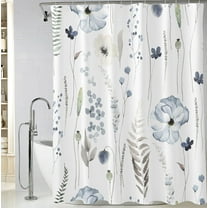 Extra Long Blue Watercolor Floral Shower Curtain 72 x 84 Inch, Waterproof Fabric Minimalist Flowers Bathroom Shower Curtain with 12 Hooks
