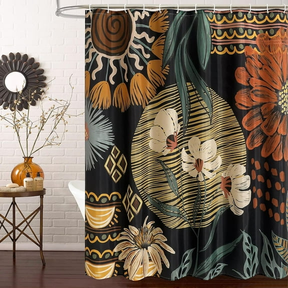 Extra Long Boho Floral Shower Curtain 72 x 84, Abstract Aesthetic Botanical Bathroom Shower Curtain, XL Rustic Flower Shower Curtains for Retro Bathroom Decor
