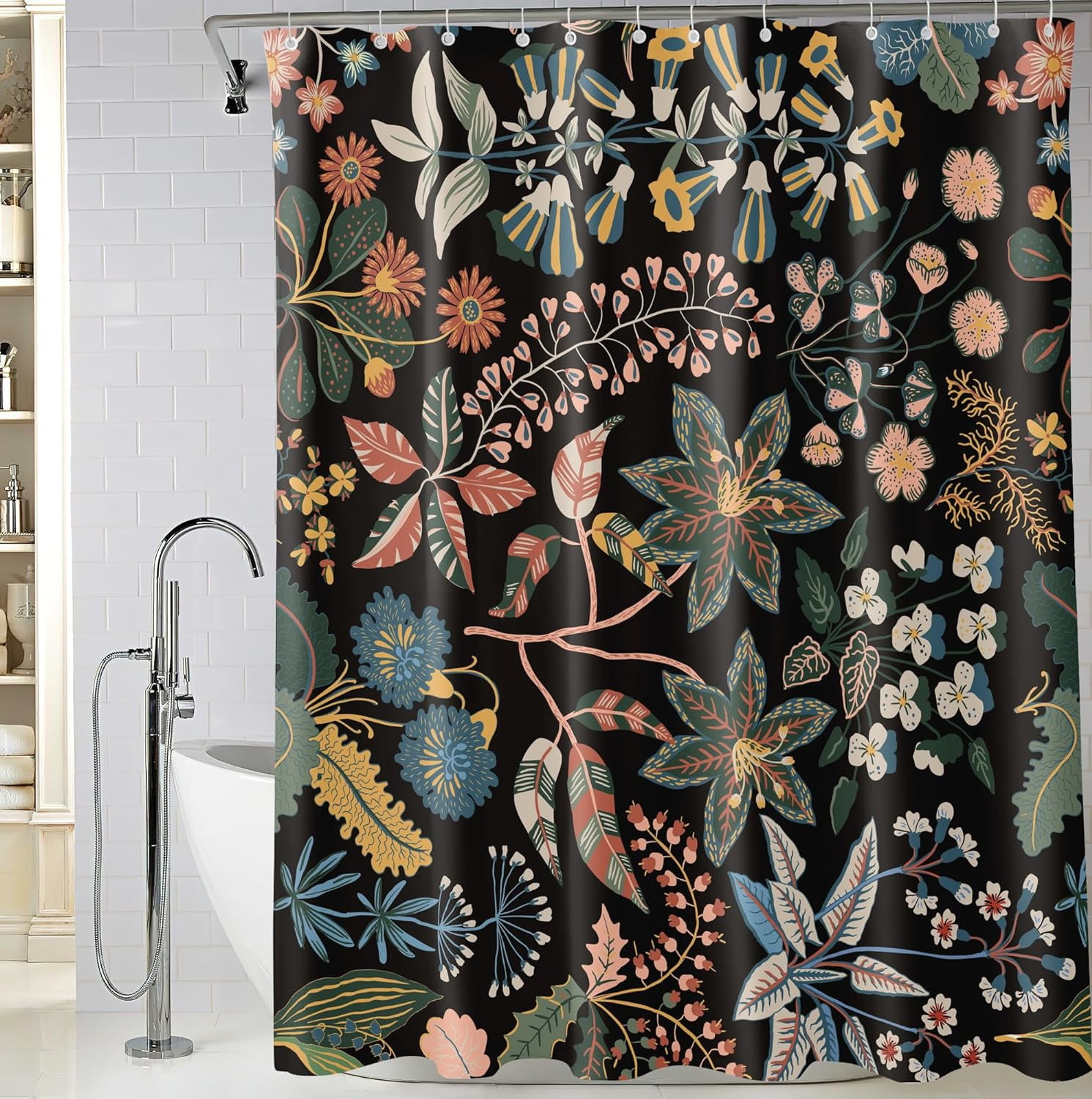 Extra Long Boho Floral Shower Curtain 72 x 84 Inch, Watercolor Wildflower Bathroom Shower ...
