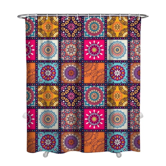 Extra Long Boho Shower Curtain 72x84 Inches - Vintage Floral & Tropical Leaves Pattern, Waterproof Bohemian Bathroom Decor with 12 Hooks, Tribal Rustic Style