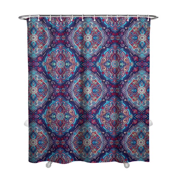 Extra Long Boho Shower Curtain 72x84 Inches - Vintage Floral & Tropical Leaves Pattern, Waterproof Bohemian Bathroom Decor with 12 Hooks, Tribal Rustic Style