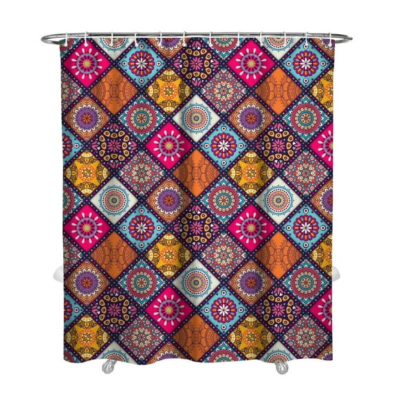 Extra Long Boho Shower Curtain 72x84 Inches - Vintage Floral & Tropical Leaves Pattern, Waterproof Bohemian Bathroom Decor with 12 Hooks, Tribal Rustic Style
