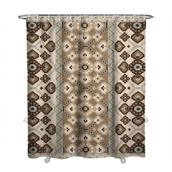 Extra Long Boho Shower Curtain 72x84 Inches - Vintage Floral & Tropical Leaves Pattern, Waterproof Bohemian Bathroom Decor with 12 Hooks, Tribal Rustic Style